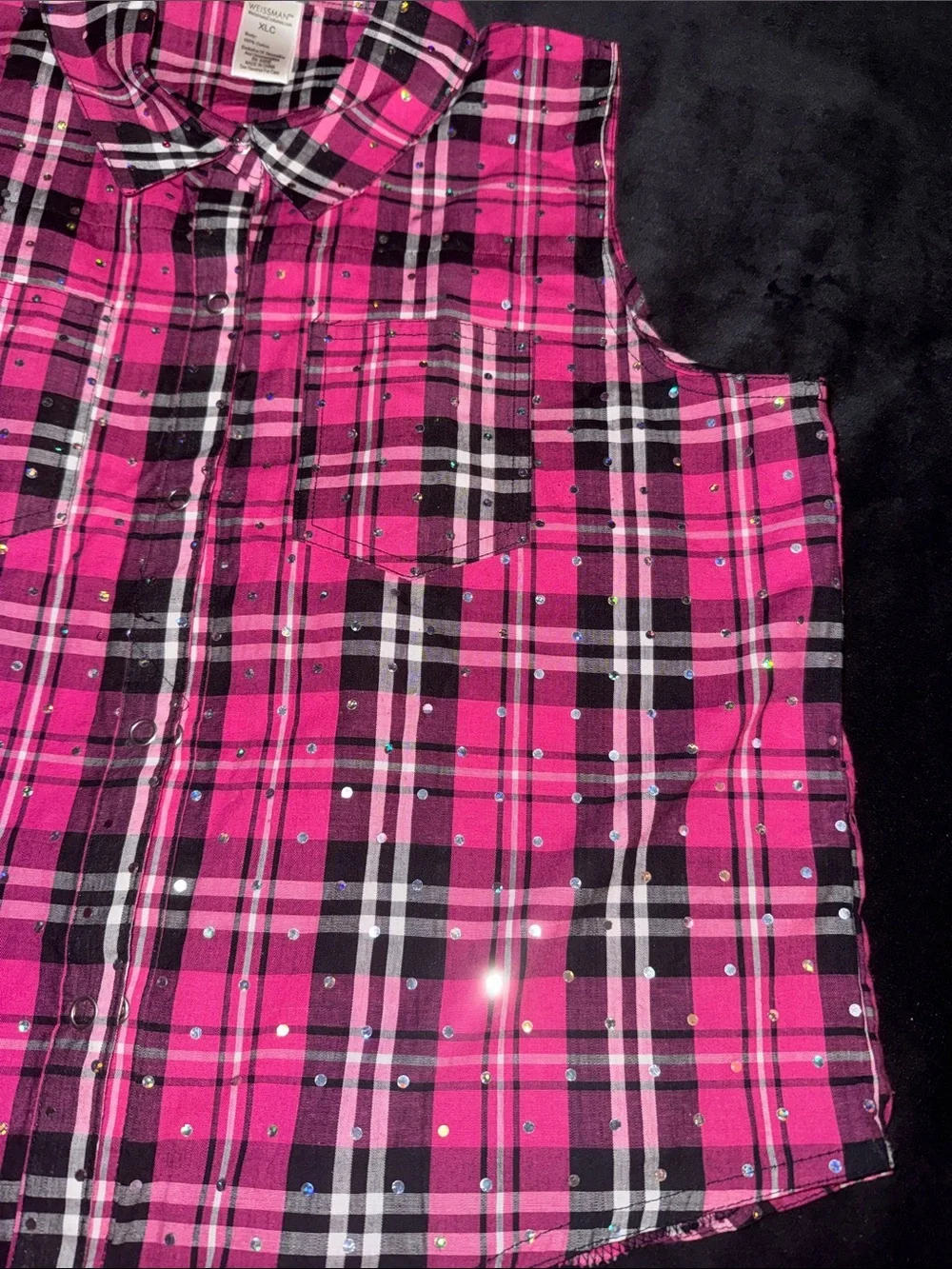 Western Dance Wear Pink Plaid Black Fringe Short Set Jazz Comp Show Costume